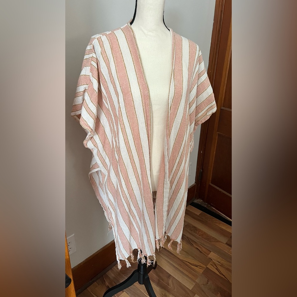 The Coco Cabana 100% Cotton Open Front Kimono Style Coverup with Fringe Details